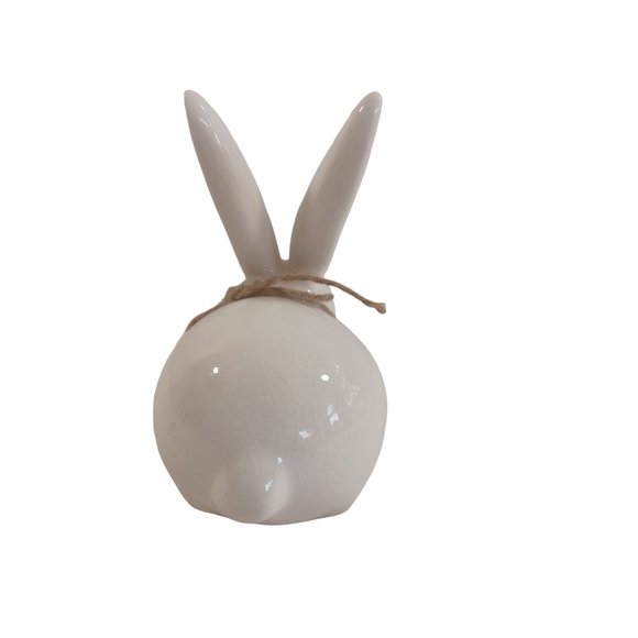Vintage 1960's White Ceramic Bunny Rabbit 5.5" x 4.5" Handmade Crackle - Picture 4 of 6